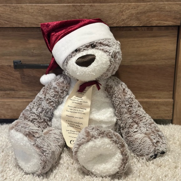 Plush Holiday Giving Bear with Red Santa Hat- Giving Collection- DEMDACO - Picture 1 of 6